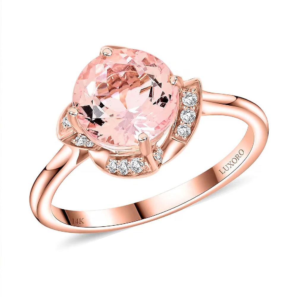 Certified & Appraised Luxoro AAA Palmeiras Pink Morganite and I2 Diamond 1.85 ctw Ring in 14K Rose Gold