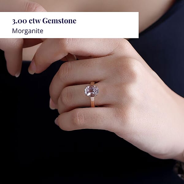 Certified & Appraised Luxoro AAA Pink Morganite 3.00 Ctw Solitaire Ring In 14K Rose Gold