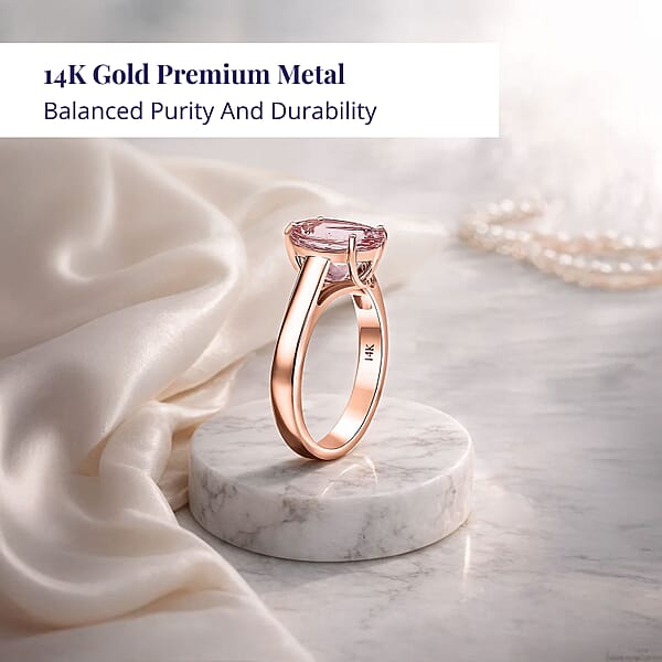 Certified & Appraised Luxoro AAA Pink Morganite 3.00 Ctw Solitaire Ring In 14K Rose Gold