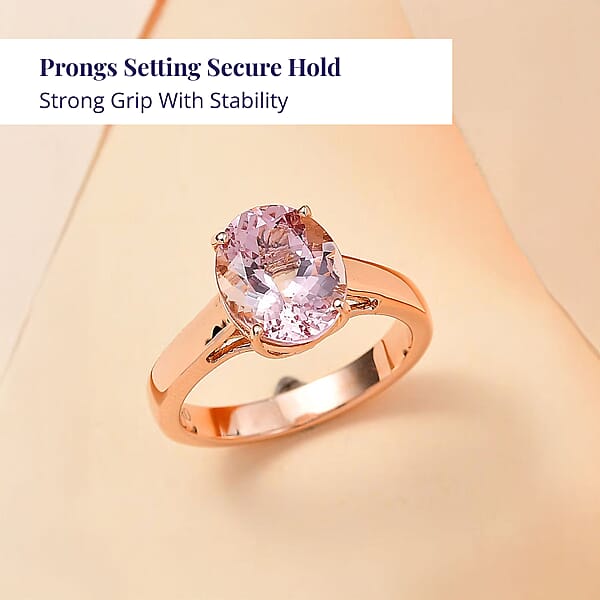 Certified & Appraised Luxoro AAA Pink Morganite 3.00 Ctw Solitaire Ring In 14K Rose Gold