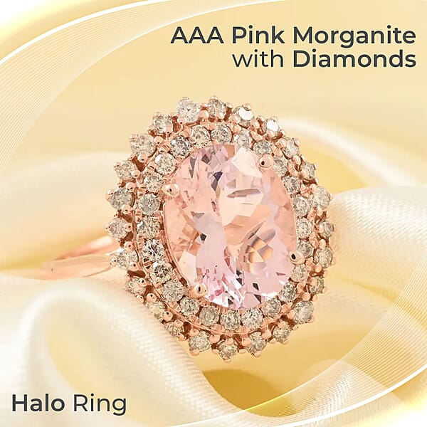 Certified & Appraised Luxoro AAA Pink Morganite And G-H I2 Diamond 3.90 Ctw Sunburst Ring Accent Ring 14K Rose Gold Ring Morganite Ring Gold Jewelry For Her
