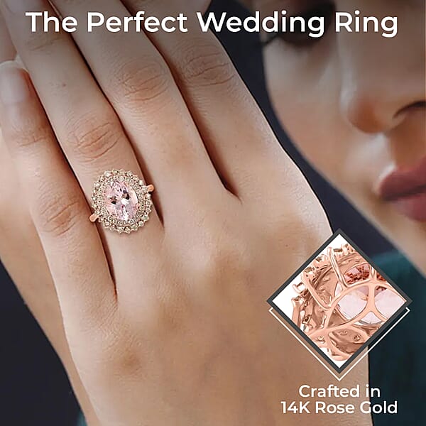 Certified & Appraised Luxoro AAA Pink Morganite And G-H I2 Diamond 3.90 Ctw Sunburst Ring Accent Ring 14K Rose Gold Ring Morganite Ring Gold Jewelry For Her