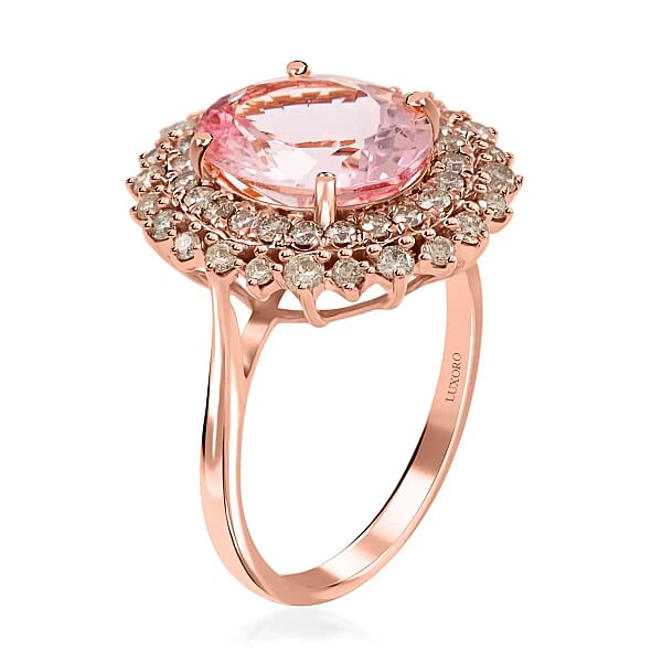 Certified & Appraised Luxoro AAA Pink Morganite And G-H I2 Diamond 3.90 Ctw Sunburst Ring Accent Ring 14K Rose Gold Ring Morganite Ring Gold Jewelry For Her