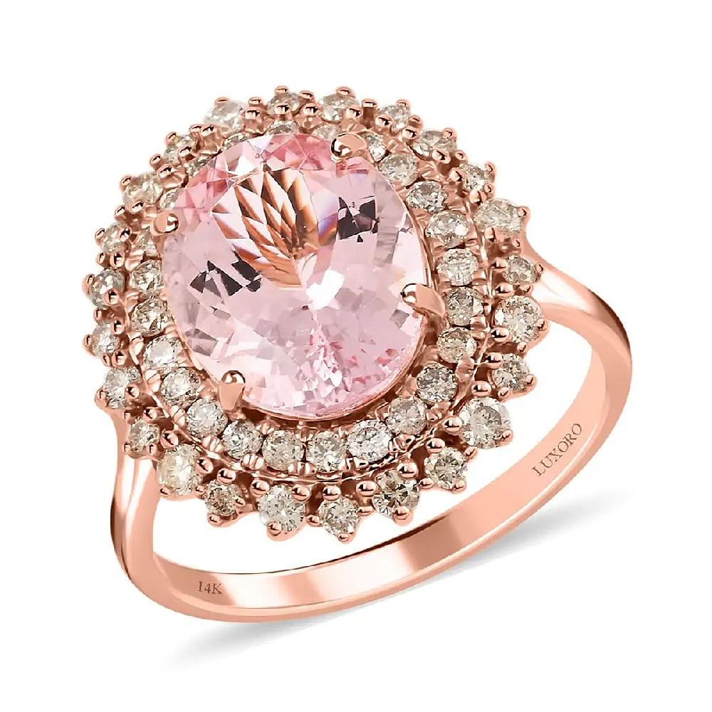 Certified & Appraised Luxoro AAA Pink Morganite and G-H I2 Diamond 3.90 ctw Sunburst Ring Accent Ring 14K Rose Gold Ring Morganite Ring Gold Jewelry For Her