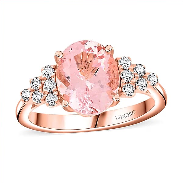 Certified & Appraised Luxoro AAA Pink Morganite And G-H I2 Diamond Ring In 10K Rose Gold 3.00 Ctw