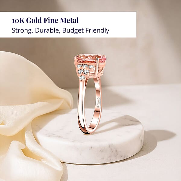 Certified & Appraised Luxoro AAA Pink Morganite And G-H I2 Diamond Ring In 10K Rose Gold 3.00 Ctw