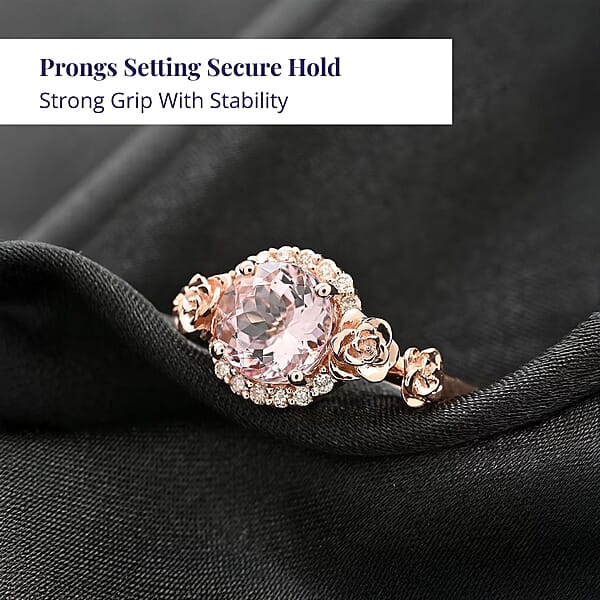 Certified & Appraised Luxoro AAA Pink Morganite And G-H I2 Diamond 2.75 Ctw Split Shank Halo Ring In 10K Rose Gold