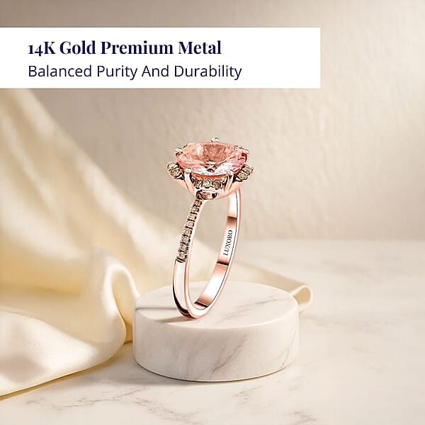 Certified & Appraised Luxoro AAA Pink Morganite And I2 Diamond 2.70 Ctw Ring In 14K Rose Gold