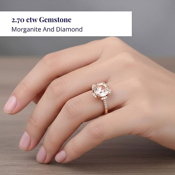 Certified & Appraised Luxoro AAA Pink Morganite And I2 Diamond 2.70 Ctw Ring In 14K Rose Gold