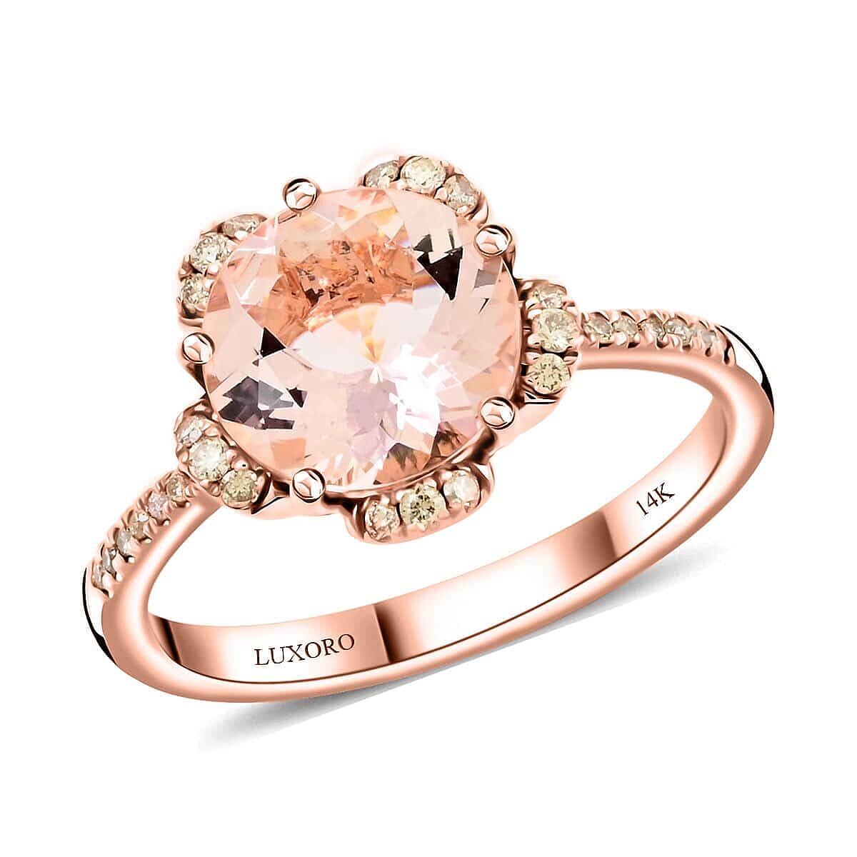 Certified & Appraised Luxoro AAA Pink Morganite and I2 Diamond 2.70 ctw Ring in 14K Rose Gold