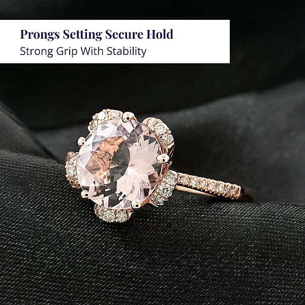 Certified & Appraised Luxoro AAA Pink Morganite And I2 Diamond 2.70 Ctw Ring In 14K Rose Gold