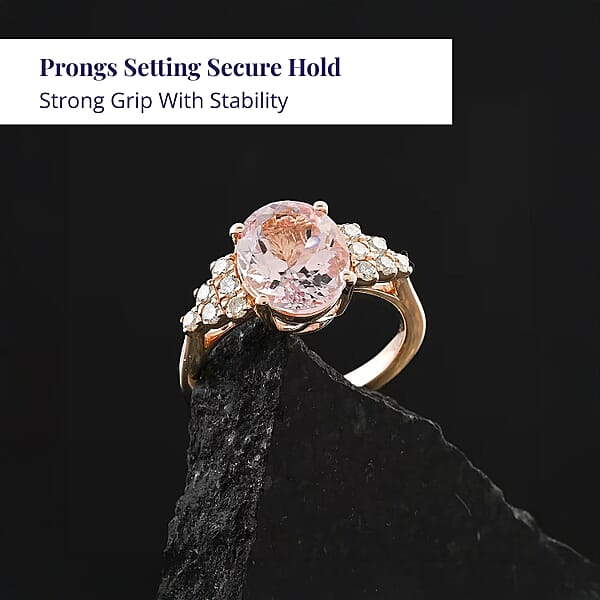 Certified & Appraised Luxoro AAA Pink Morganite And G-H I2 Diamond Ring In 10K Rose Gold 3.00 Ctw
