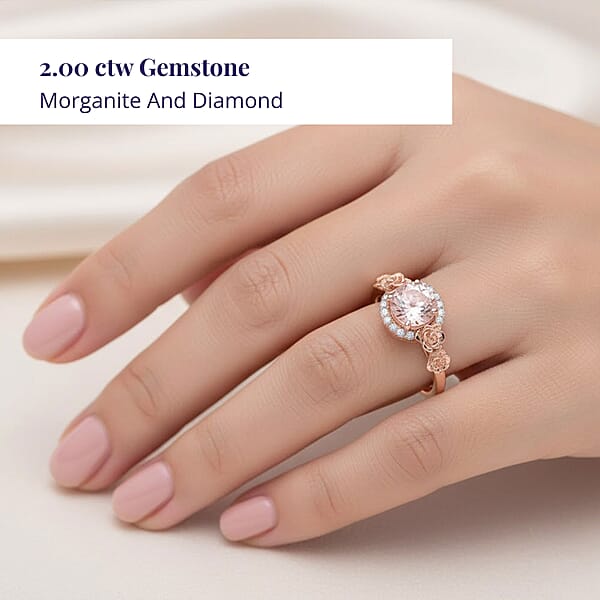 Certified & Appraised Luxoro AAA Pink Morganite And G-H I2 Diamond 2.75 Ctw Split Shank Halo Ring In 10K Rose Gold