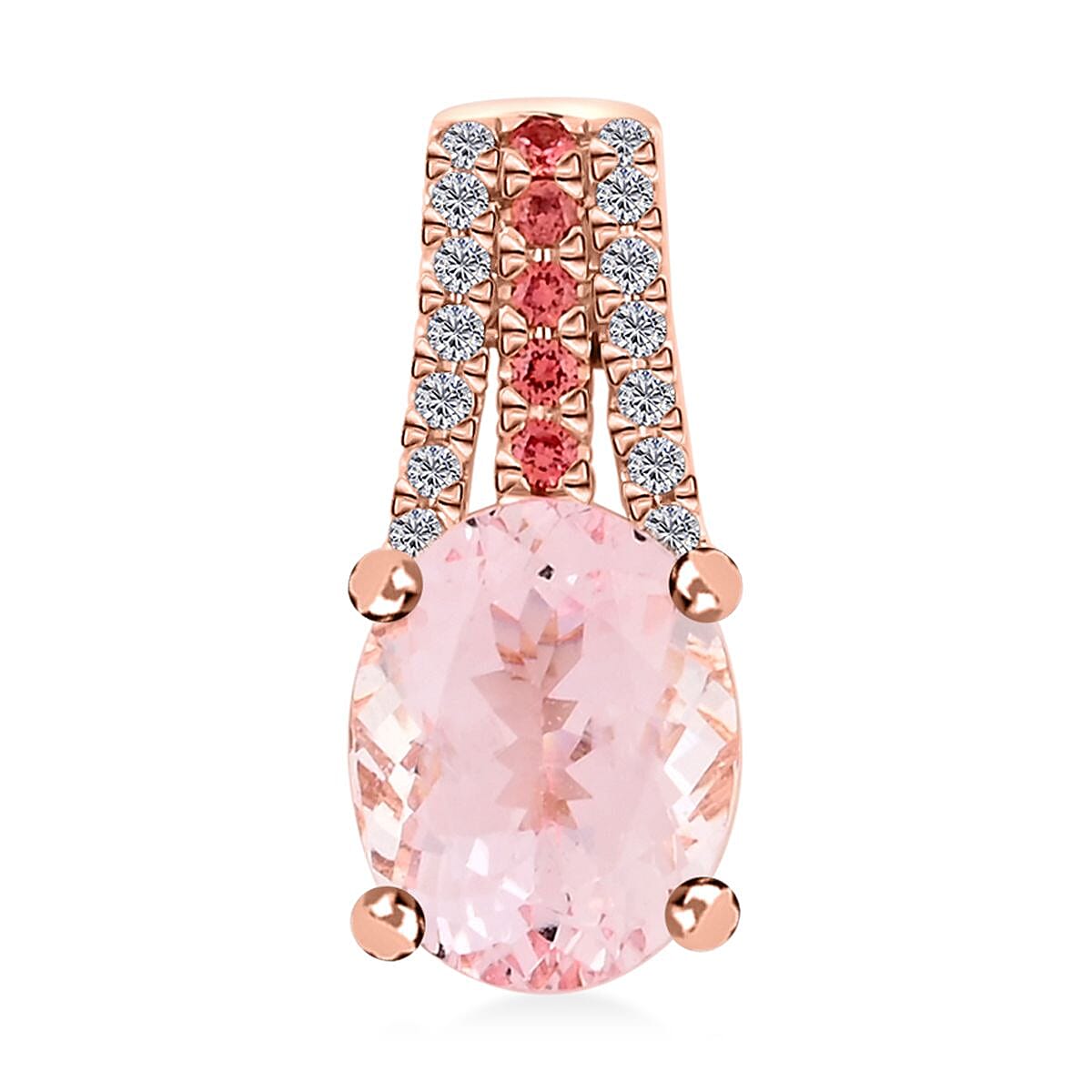 Certified & Appraised Luxoro AAA Pink Morganite Padparadscha Sapphire and G-H I2 Diamond Pendant without Chain in 10K Rose Gold 2.75 ctw