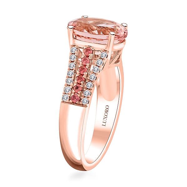 Certified & Appraised Luxoro AAA Pink Morganite Padparadscha Sapphire And G-H I2 Diamond 3.00 Ctw Ring In 10K Rose Gold 4.35 Grams