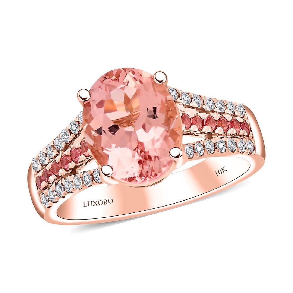 Certified & Appraised Luxoro AAA Pink Morganite Padparadscha Sapphire and G-H I2 Diamond 3.00 ctw Ring in 10K Rose Gold 4.35 Grams