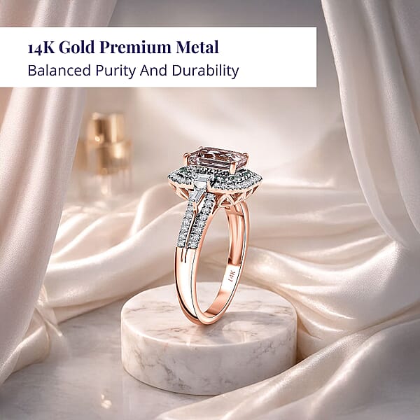 Certified & Appraised Luxoro AAA Pink Morganite Paraiba Tourmaline And G-H I2 Diamond 2.26 Ctw Ring In 14K Rose Gold