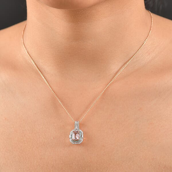 Certified & Appraised Luxoro AAA Pink Morganite Paraiba Tourmaline And Diamond G-H I2 2.15 Ctw Pendant Necklace In 14K Rose Gold 20 Inches (Del. In 10-12 Days)