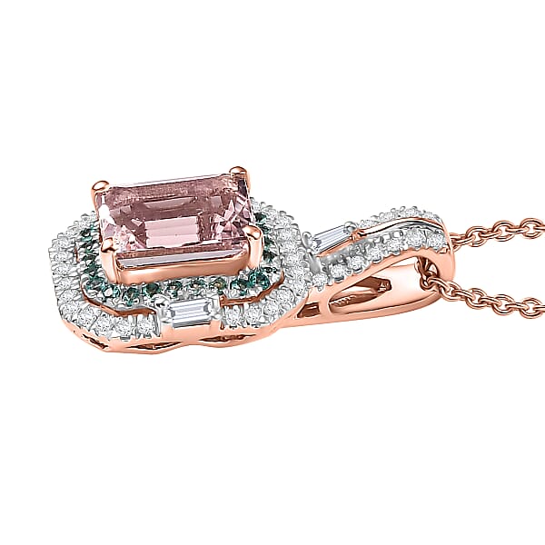 Certified & Appraised Luxoro AAA Pink Morganite Paraiba Tourmaline And Diamond G-H I2 2.15 Ctw Pendant Necklace In 14K Rose Gold 20 Inches (Del. In 10-12 Days)