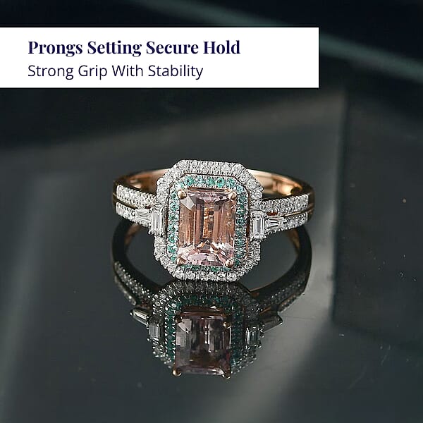 Certified & Appraised Luxoro AAA Pink Morganite Paraiba Tourmaline And G-H I2 Diamond 2.26 Ctw Ring In 14K Rose Gold