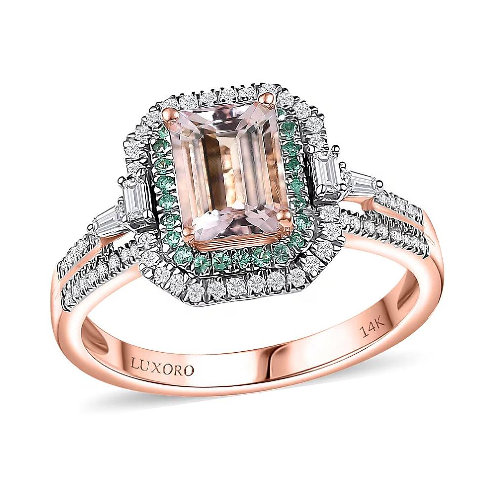 Certified & Appraised Luxoro AAA Pink Morganite Paraiba Tourmaline and G-H I2 Diamond 2.26 ctw Ring in 14K Rose Gold