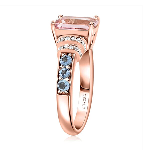 Certified & Appraised Luxoro AAA Pink Morganite Santa Maria Aquamarine And G-H I2 Diamond 2.75 Ctw Ring In 10K Rose Gold 4.15 Grams