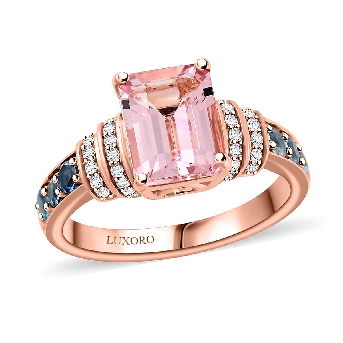 Certified & Appraised Luxoro AAA Pink Morganite Santa Maria Aquamarine and G-H I2 Diamond 2.75 ctw Ring in 10K Rose Gold 4.15 Grams