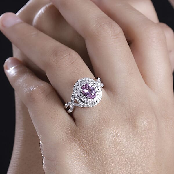Certified & Appraised Luxoro AAA Pink Sapphire I2 Natural Pink And White Diamond 1.77 Ctw Ring In 14K White Gold 4.70 Grams