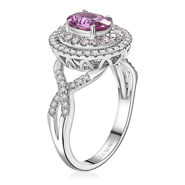 Certified & Appraised Luxoro AAA Pink Sapphire I2 Natural Pink And White Diamond 1.77 Ctw Ring In 14K White Gold 4.70 Grams