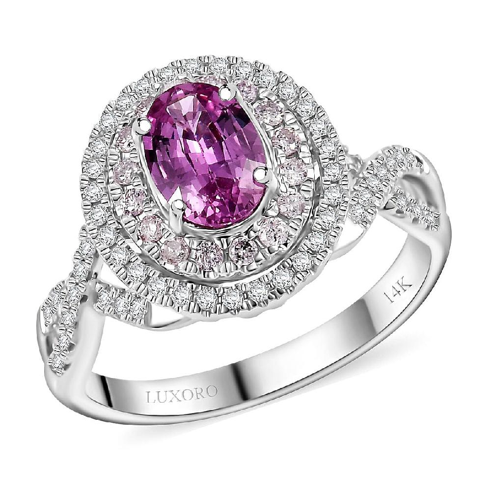 Certified & Appraised Luxoro AAA Pink Sapphire I2 Natural Pink and White Diamond 1.77 ctw Ring in 14K White Gold 4.70 Grams