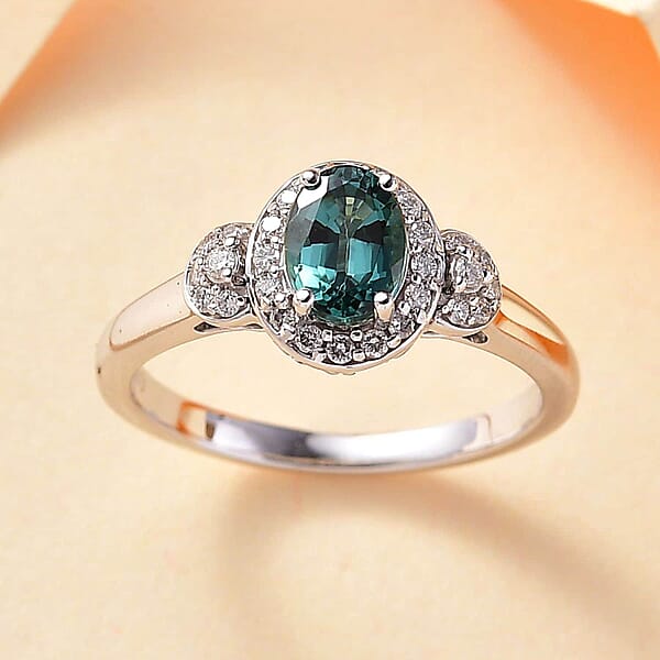 Certified & Appraised Luxoro AAA Pirineu Lagoon Tourmaline And I2 Diamond 1.05 Ctw Ring In 14K White Gold