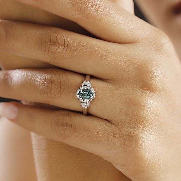 Certified & Appraised Luxoro AAA Pirineu Lagoon Tourmaline And I2 Diamond 1.05 Ctw Ring In 14K White Gold