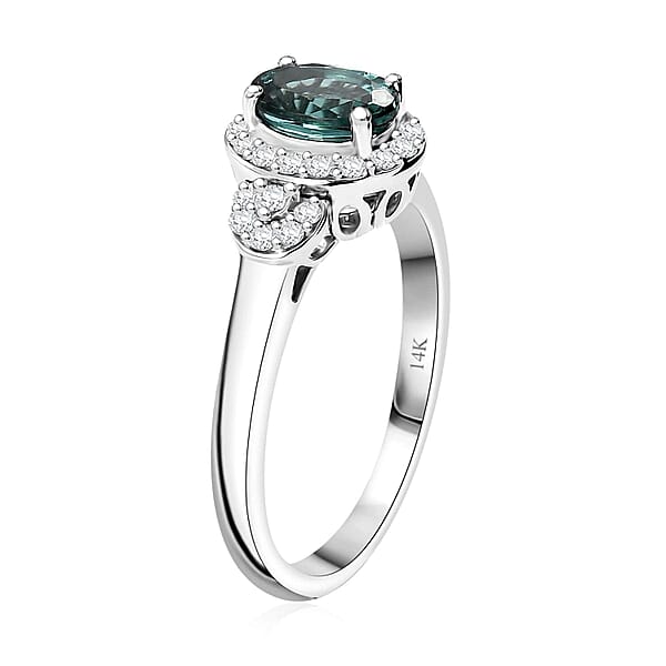 Certified & Appraised Luxoro AAA Pirineu Lagoon Tourmaline And I2 Diamond 1.05 Ctw Ring In 14K White Gold