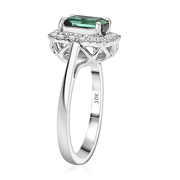 Certified & Appraised Luxoro AAA Pirineu Lagoon Tourmaline And G-H I2 Diamond 2.13 Ctw Art Deco Ring In 10K White Gold 2