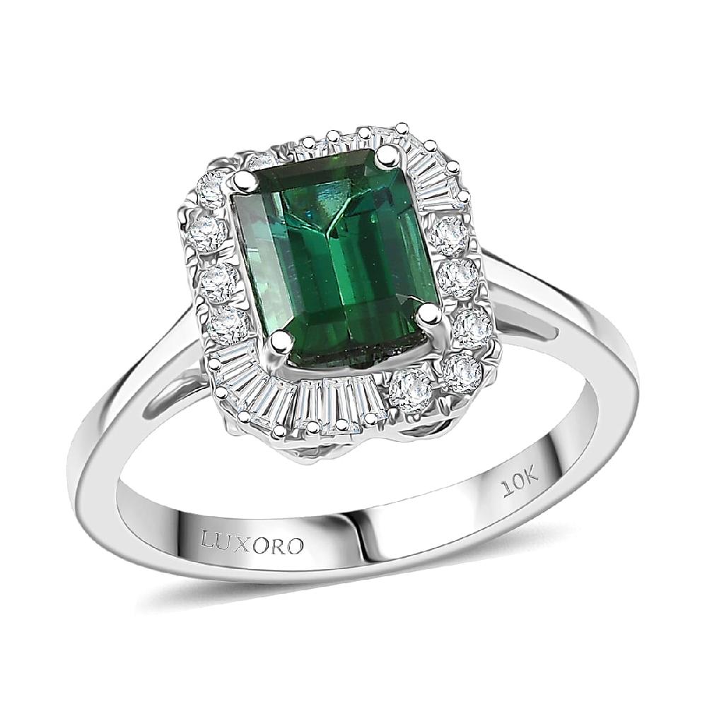 Certified & Appraised Luxoro AAA Pirineu Lagoon Tourmaline And G-H I2 Diamond 2.13 Ctw Art Deco Ring In 10K White Gold 2