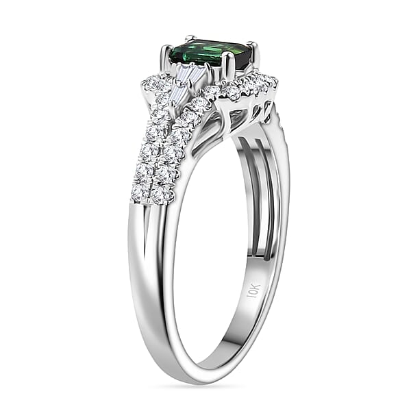 Certified & Appraised Luxoro AAA Pirineu Lagoon Tourmaline And G-H I2 Diamond 1.30 Ctw Art Deco Ring In 10K White Gold
