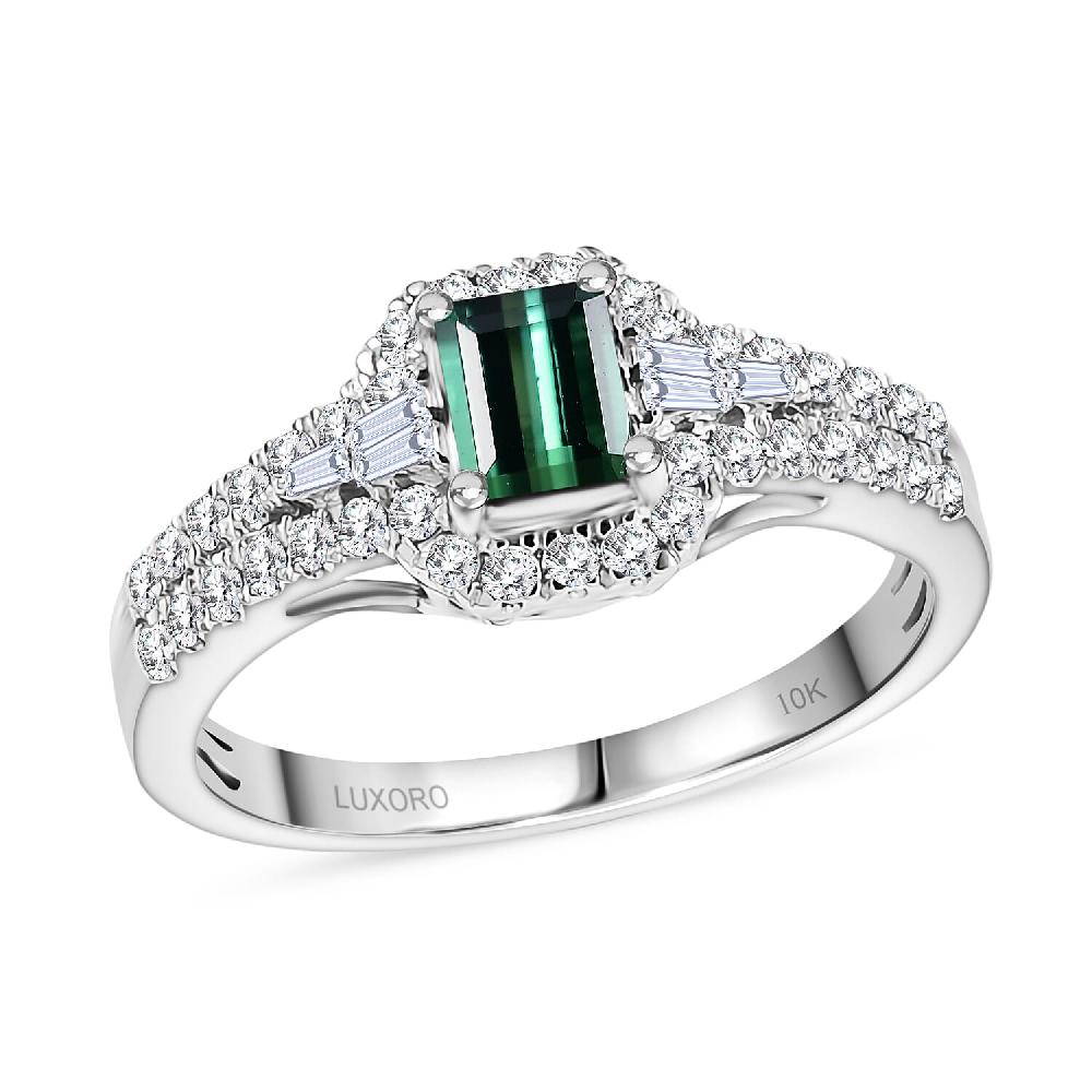 Certified & Appraised Luxoro AAA Pirineu Lagoon Tourmaline and G-H I2 Diamond 1.30 ctw Art Deco Ring in 10K White Gold