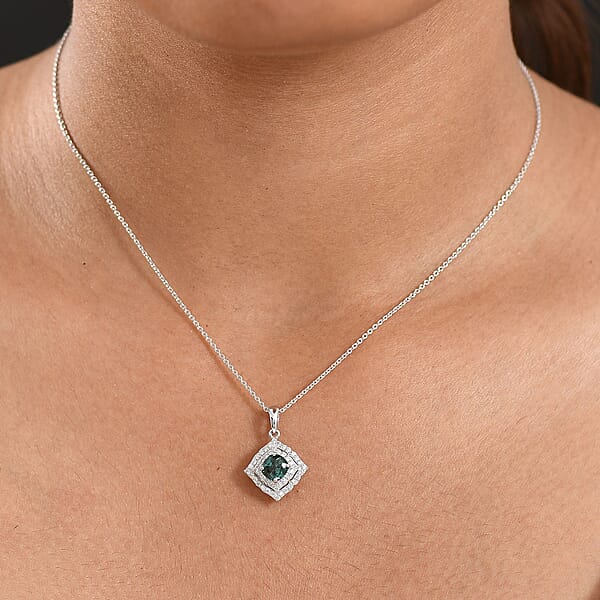 Certified & Appraised Luxoro AAA Pirineu Lagoon Tourmaline And I2 Diamond 1.21 Ctw Pendant Necklace 20 Inches In 10K White Gold 4.94 Grams