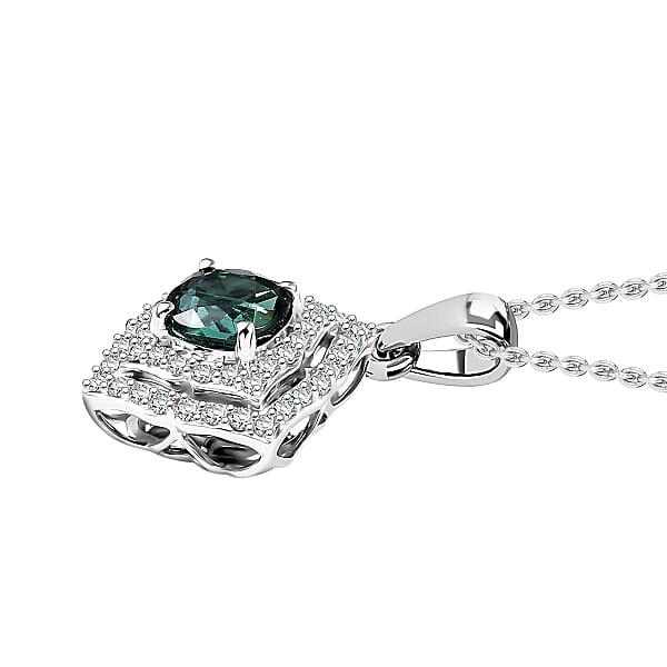 Certified & Appraised Luxoro AAA Pirineu Lagoon Tourmaline And I2 Diamond 1.21 Ctw Pendant Necklace 20 Inches In 10K White Gold 4.94 Grams