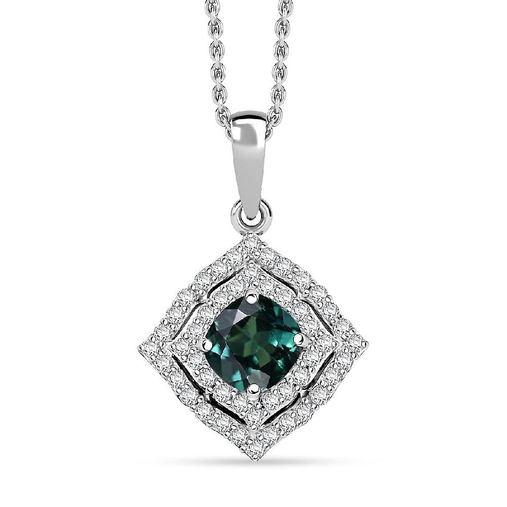Certified & Appraised Luxoro AAA Pirineu Lagoon Tourmaline and I2 Diamond 1.21 ctw Pendant Necklace 20 Inches in 10K White Gold 4.94 Grams