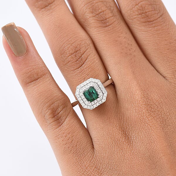 Certified & Appraised Luxoro AAA Pirineu Lagoon Tourmaline And I2 Diamond 1.18 Ctw Ring In 10K White Gold