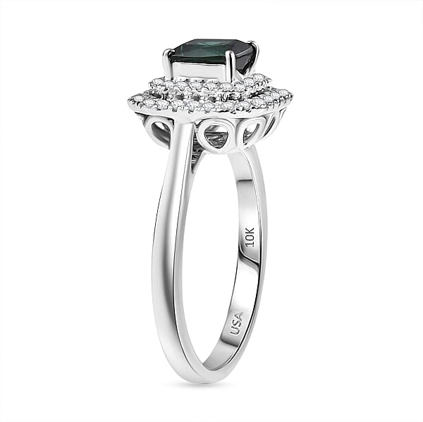 Certified & Appraised Luxoro AAA Pirineu Lagoon Tourmaline And I2 Diamond 1.18 Ctw Ring In 10K White Gold