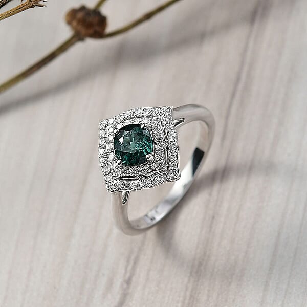 Certified & Appraised Luxoro AAA Pirineu Lagoon Tourmaline And I2 Diamond 1.19 Ctw Ring In 10K White Gold