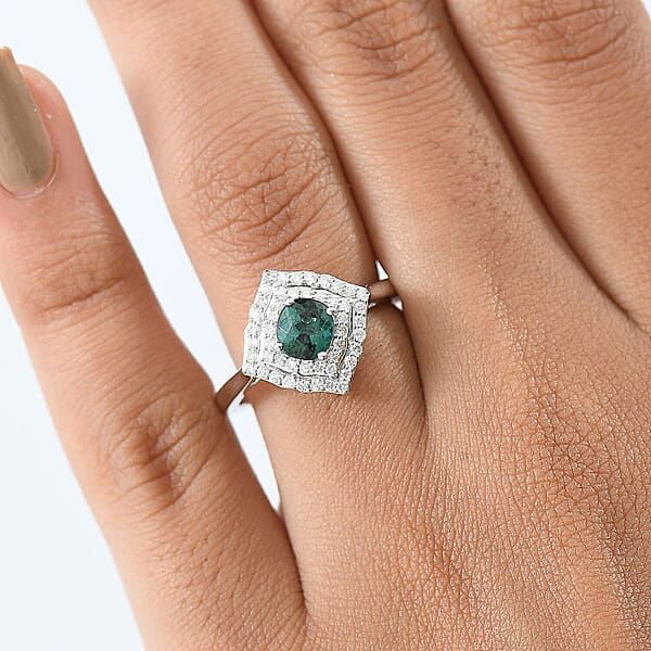 Certified & Appraised Luxoro AAA Pirineu Lagoon Tourmaline And I2 Diamond 1.19 Ctw Ring In 10K White Gold