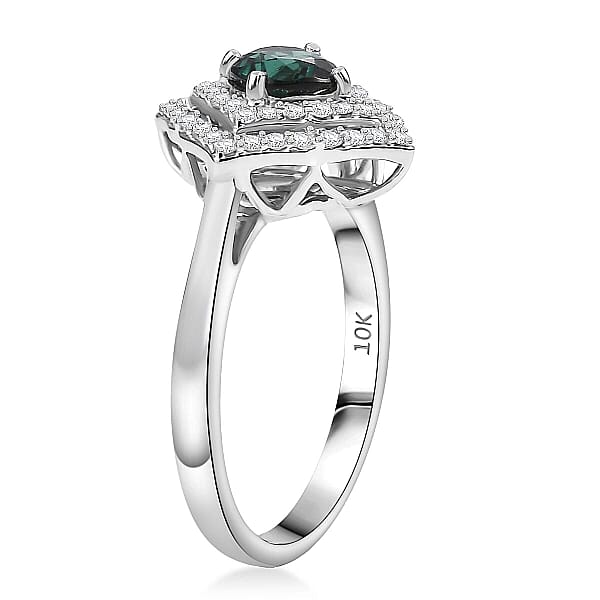 Certified & Appraised Luxoro AAA Pirineu Lagoon Tourmaline And I2 Diamond 1.19 Ctw Ring In 10K White Gold
