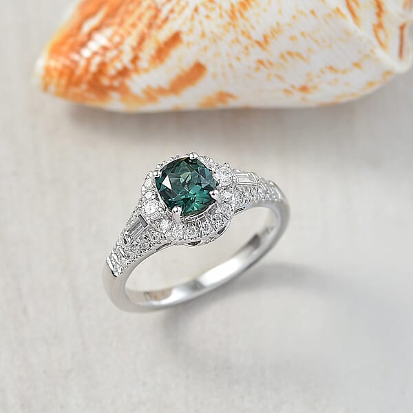Certified & Appraised Luxoro AAA Pirineu Lagoon Tourmaline And I2 Diamond 1.33 Ctw Ring In 10K White Gold