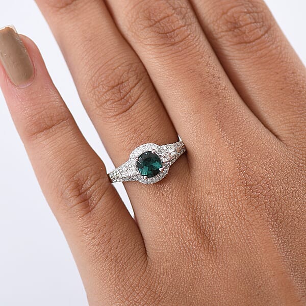 Certified & Appraised Luxoro AAA Pirineu Lagoon Tourmaline And I2 Diamond 1.33 Ctw Ring In 10K White Gold