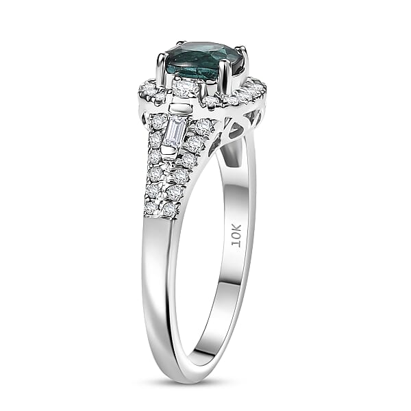 Certified & Appraised Luxoro AAA Pirineu Lagoon Tourmaline And I2 Diamond 1.33 Ctw Ring In 10K White Gold