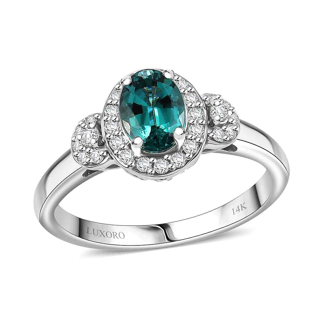 Certified & Appraised Luxoro AAA Pirineu Lagoon Tourmaline and I2 Diamond 1.05 ctw Ring in 14K White Gold