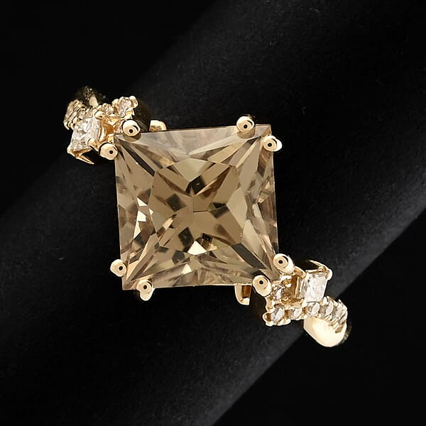 Certified & Appraised Luxoro AAA Princess Cut Turkizite And G-H I2 Diamond 3.35 Ctw Ring In 10K Yellow Gold